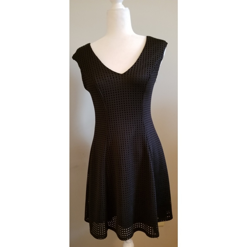 SAKS FIFTH AVENUE Black Perforated Skater Dress - Picture 2 of 6